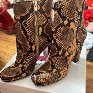 Orange/Black snakeskin booties